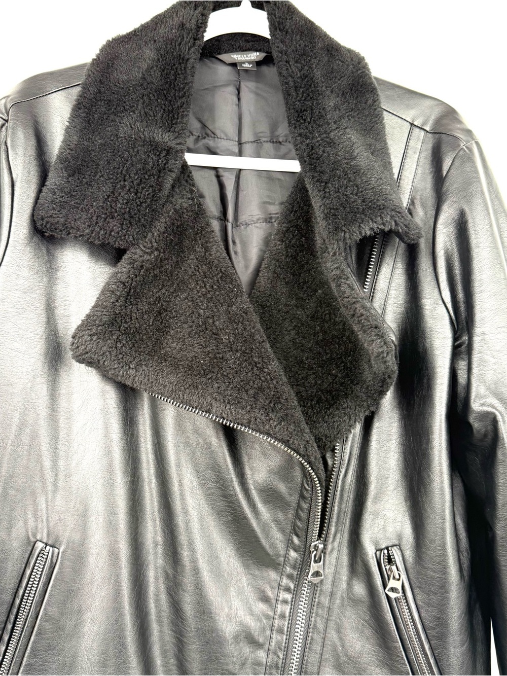 Simply Vera Vera Wang Black Faux Leather Faux Fur Moto Jacket L - Picture 9 of 14